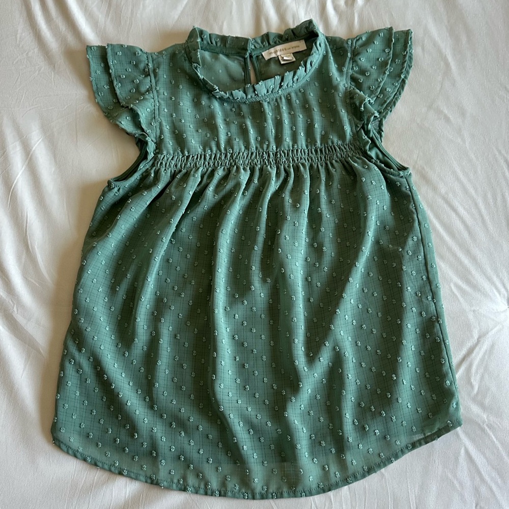 Ruffle Sleeve Green Blouse